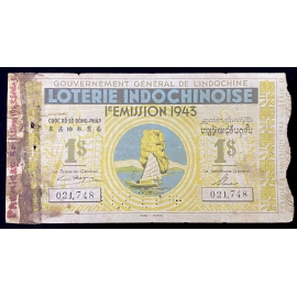 Vé số Đông Dương năm 1943 - Sử dụng 3 Nước - Việt Nam - Laos - Campuchia - Indochina lottery ticket