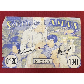 Vé số Đông Dương năm 1941 - De L'AMAS- Sử dụng 3 Nước -Việt Nam - Laos - Campuchia- Indochina Lotter