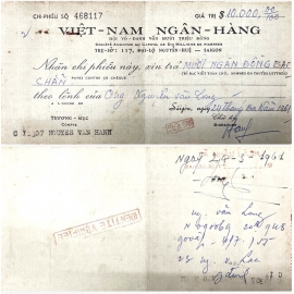 Chi phiếu ngân hàng Việt Nam Cộng Hòa năm 1961 - thời kỳ đầu của đệ nhị cộng hoà (trước chính biến 1