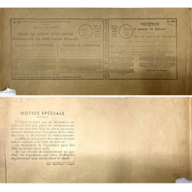 Mẫu phiếu gửi bưu phẩm có khai giá hoặc gửi bảo đảm, của ngành Bưu chính - Viễn thông Việt Nam Cộng