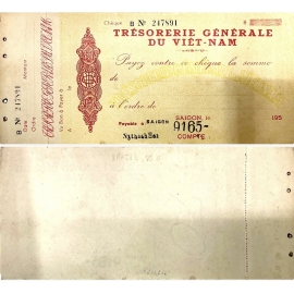Séc ngân hàng cổ của Việt Nam, cụ thể là từ thời kỳ Trésorerie Générale du Việt-Nam (Tổng Nha Ngân K